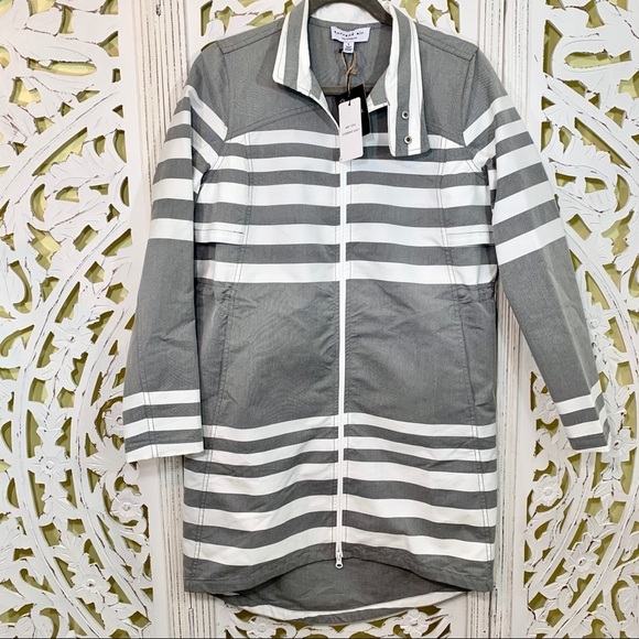 Current Air Gray & White Striped Raincoat NWT - Picture 1 of 6